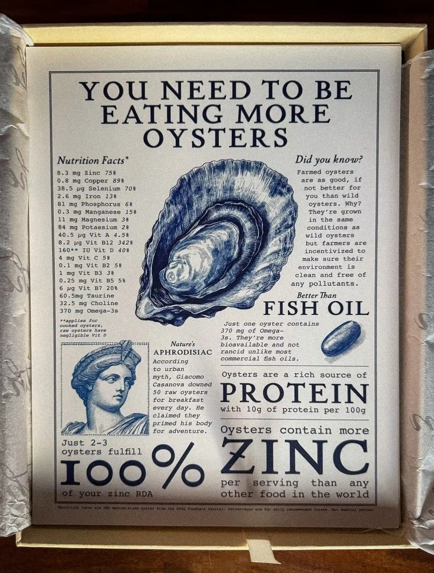 Poster with oyster graphics and text on a white background
